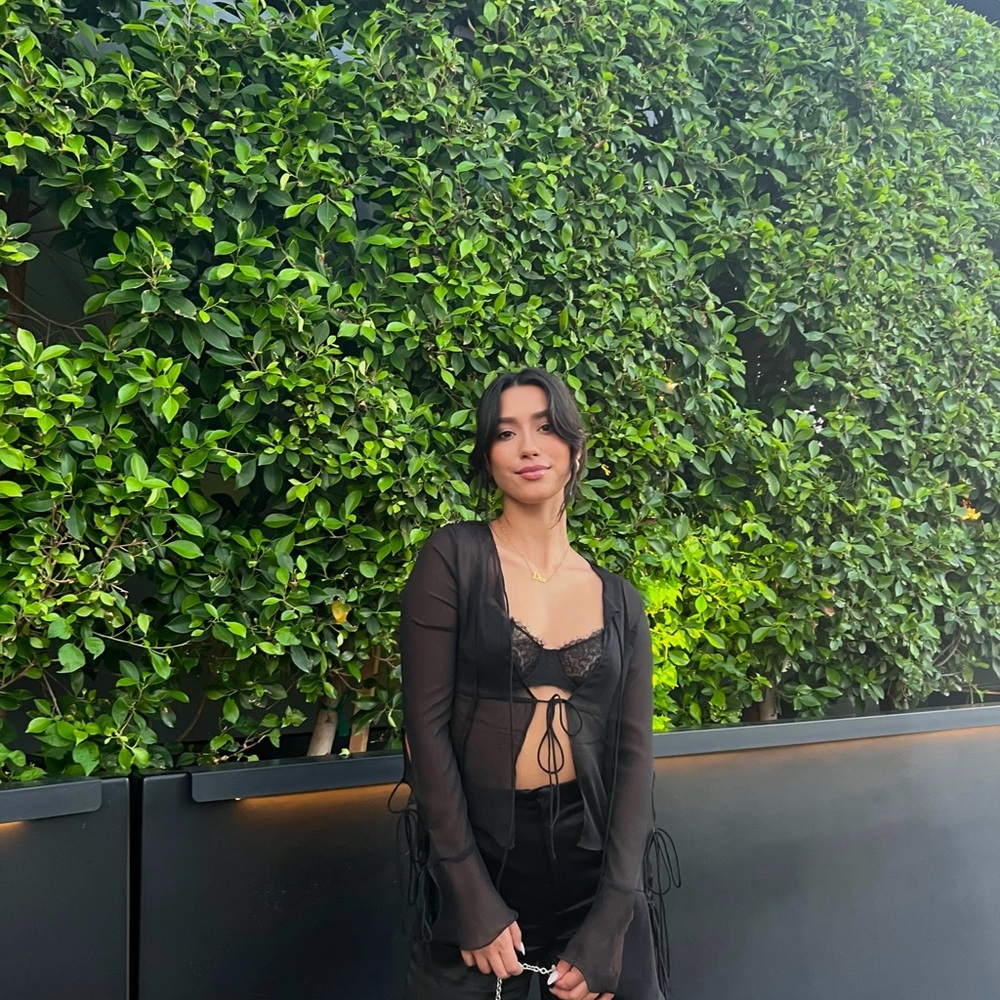 Sheer Black Tie-Front Top